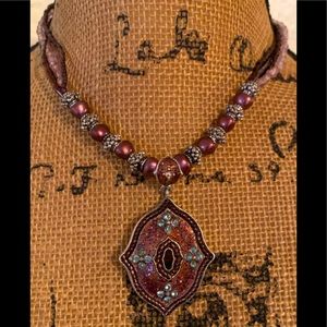 Womens Vintage Avon Violet Fashion Pendant with Rhinestone Accents Necklace